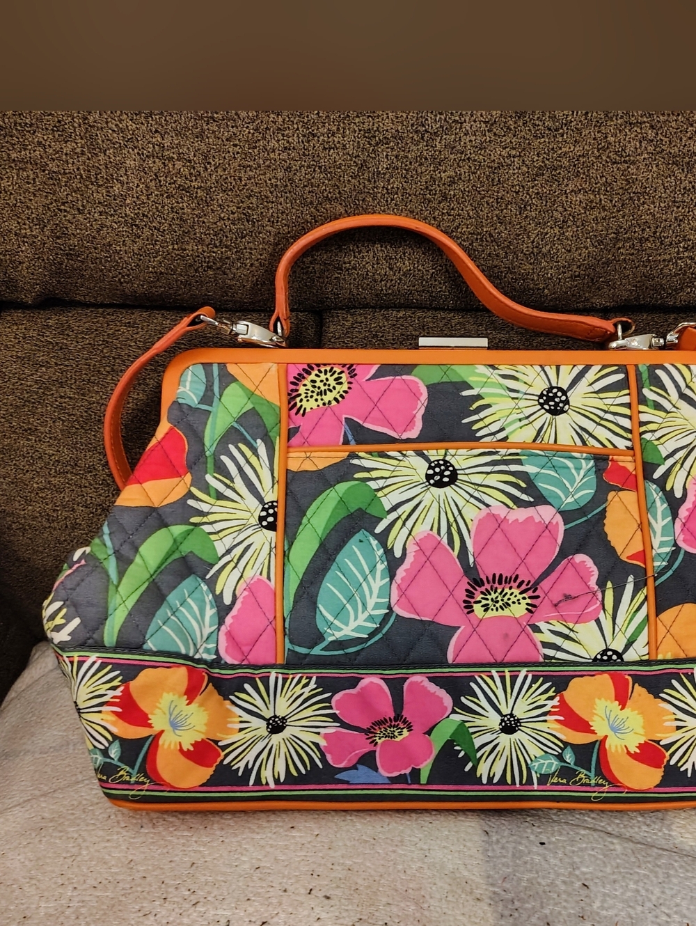 Vera Bradley Multicolor Floral Quilted Tote with Orange Trim